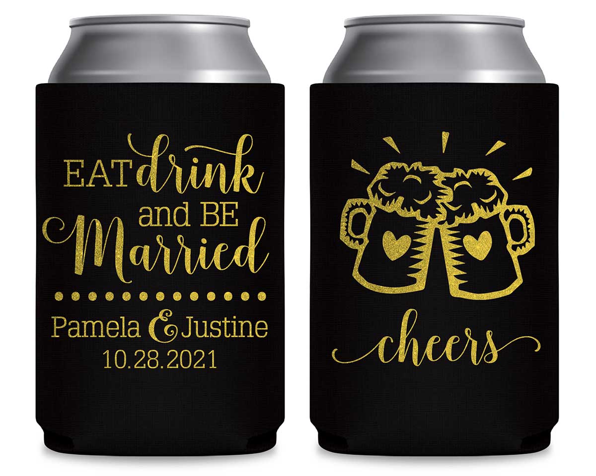 Eat Drink And Be Married 2A Cheers Foldable Can Koozies Wedding Gifts for Guests