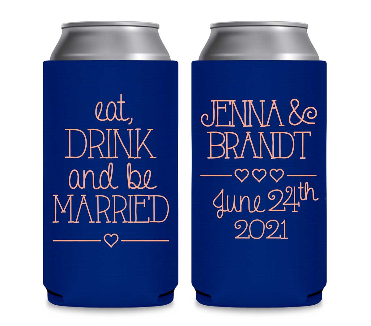 Eat Drink And Be Married 5A Foldable 12 oz Slim Can Koozies Wedding Gifts for Guests