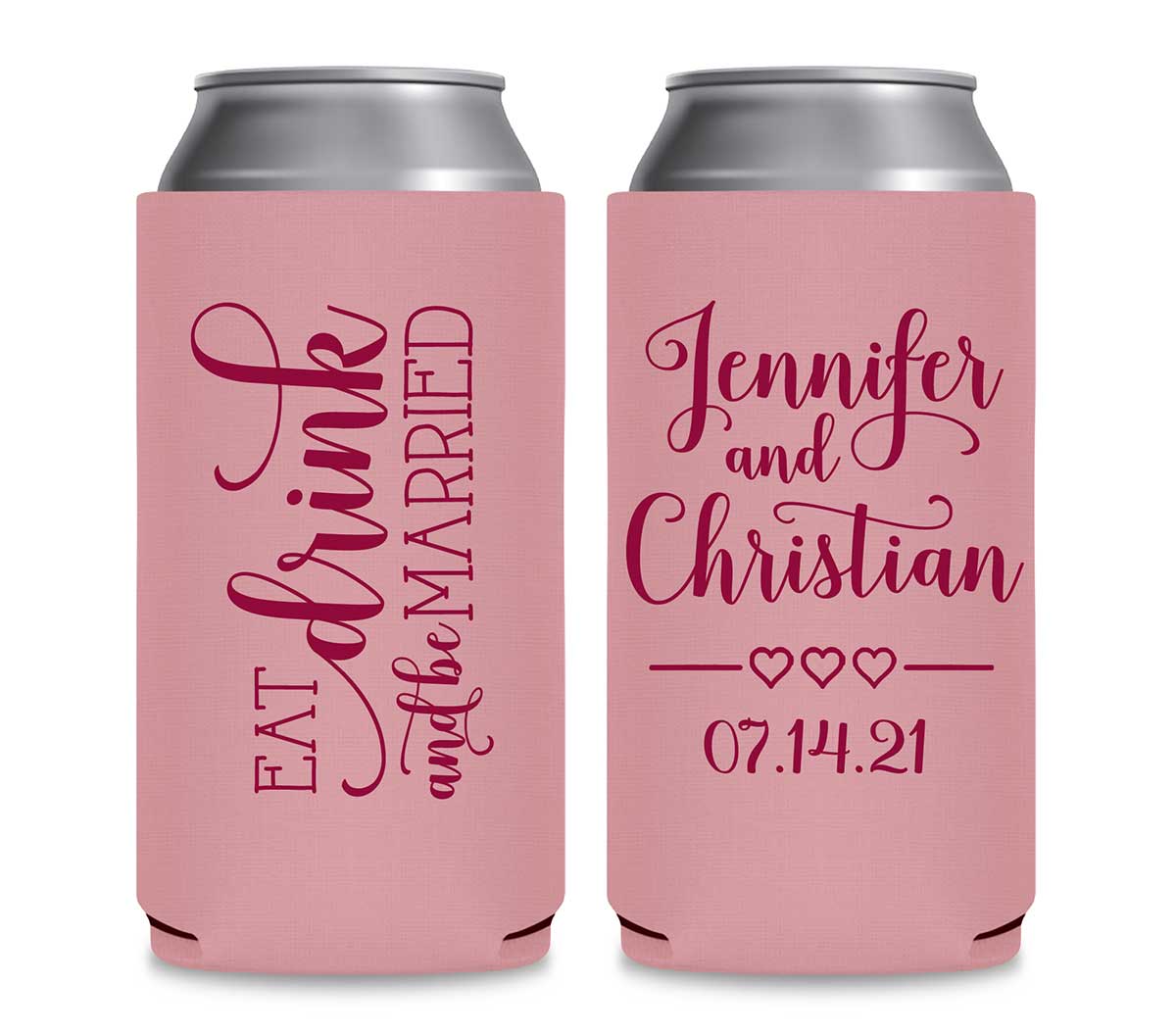 Eat Drink And Be Married 6A Foldable 12 oz Slim Can Koozies Wedding Gifts for Guests