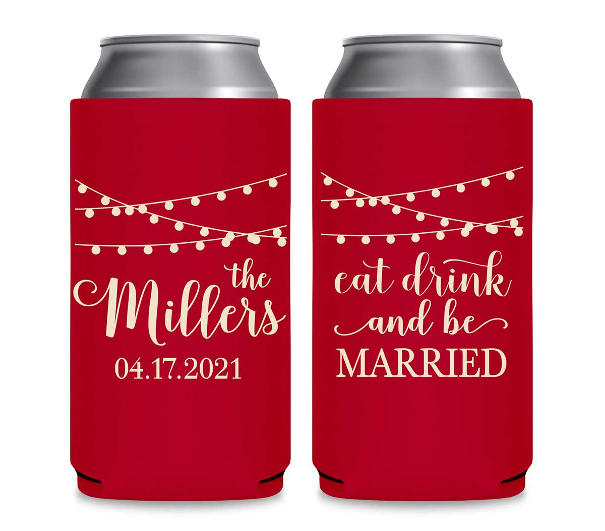 Eat Drink And Be Married 8A Foldable 12 oz Slim Can Koozies Wedding Gifts for Guests