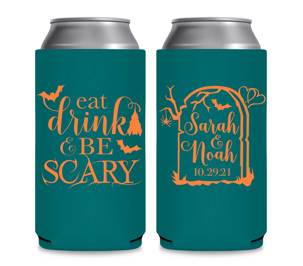 Eat Drink And Be Scary 1A Foldable 12 oz Slim Can Koozies Wedding Gifts for Guests
