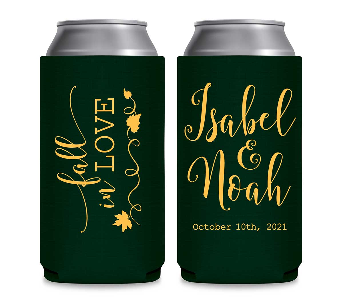 Fall In Love 1A Foldable 12 oz Slim Can Koozies Wedding Gifts for Guests