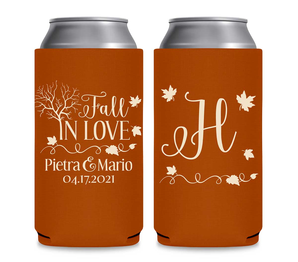 Fall In Love 2A Foldable 12 oz Slim Can Koozies Wedding Gifts for Guests