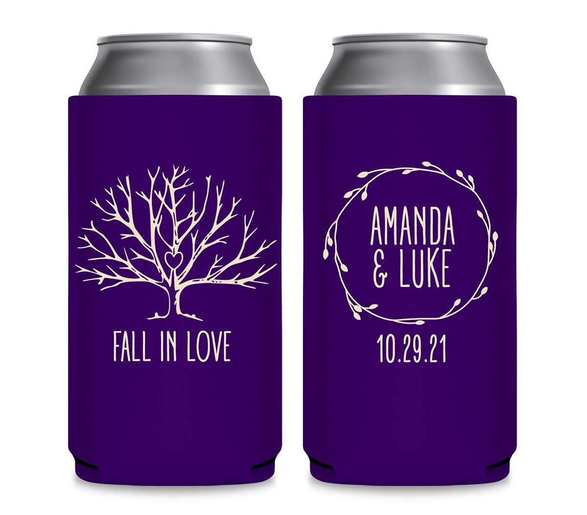 Fall In Love 4A Foldable 12 oz Slim Can Koozies Wedding Gifts for Guests