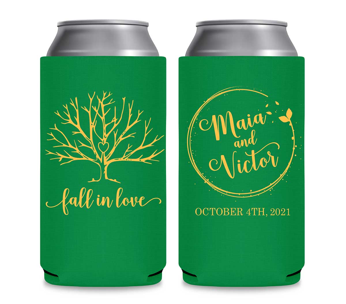 Fall In Love 4B Foldable 12 oz Slim Can Koozies Wedding Gifts for Guests