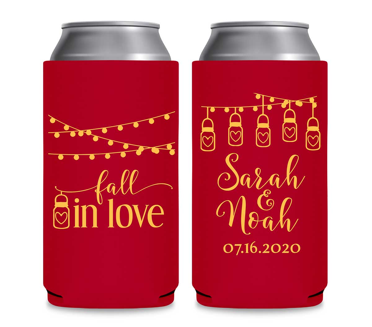 Fall In Love 7A Foldable 12 oz Slim Can Koozies Wedding Gifts for Guests