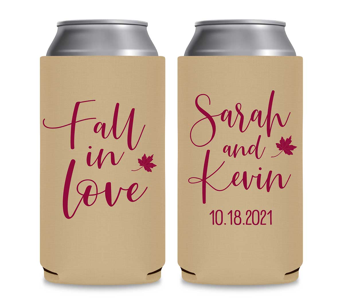Fall In Love 8A Foldable 12 oz Slim Can Koozies Wedding Gifts for Guests