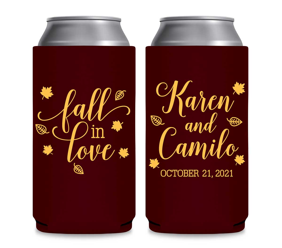 Fall In Love 9A Foldable 12 oz Slim Can Koozies Wedding Gifts for Guests