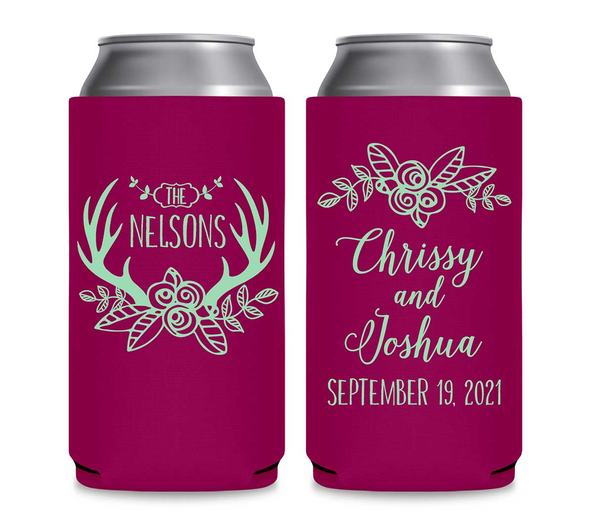 Floral Antlers 1A Foldable 12 oz Slim Can Koozies Wedding Gifts for Guests