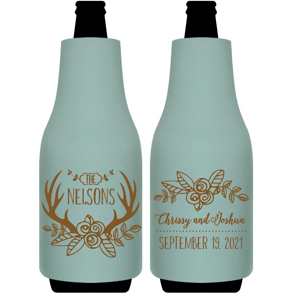 Floral Antlers 1A Foldable Bottle Sleeve Koozies Wedding Gifts for Guests
