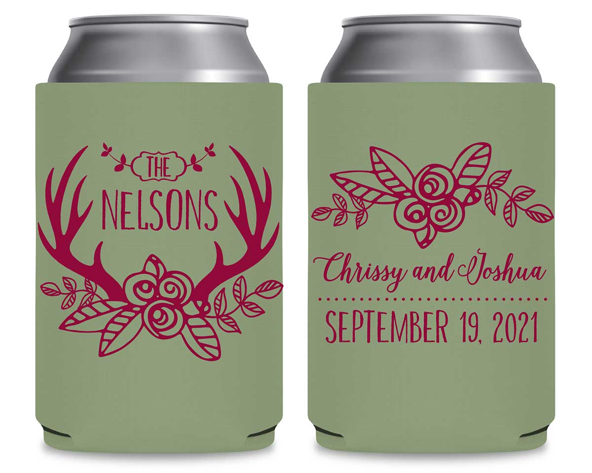 Floral Antlers 1A Foldable Can Koozies Wedding Gifts for Guests