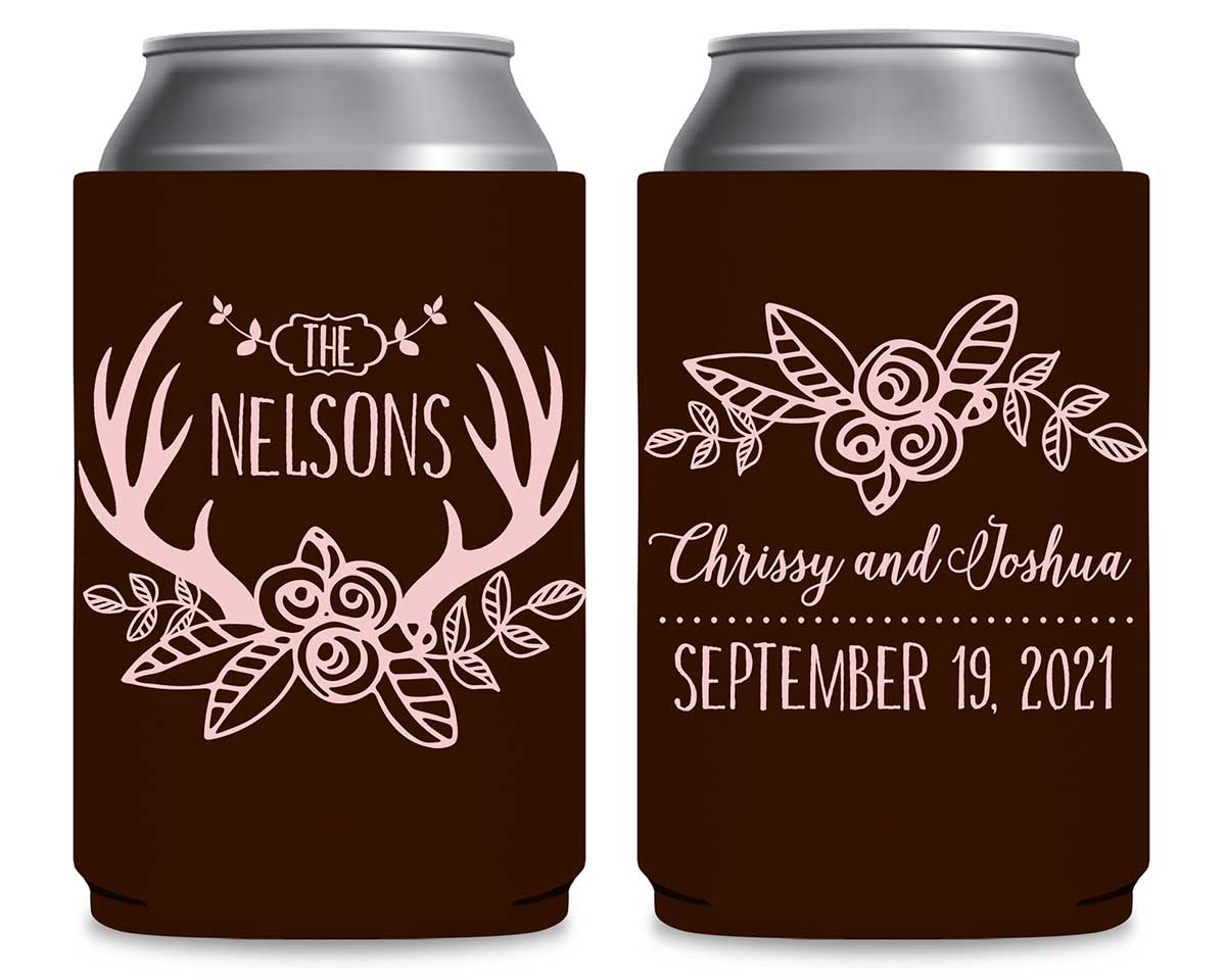 Floral Antlers 1A Foldable Can Koozies Wedding Gifts for Guests