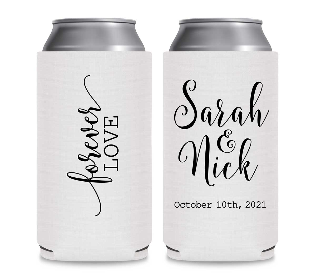 Forever Love 1A Foldable 12 oz Slim Can Koozies Wedding Gifts for Guests