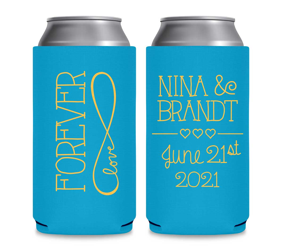 Forever Love 2A Foldable 12 oz Slim Can Koozies Wedding Gifts for Guests