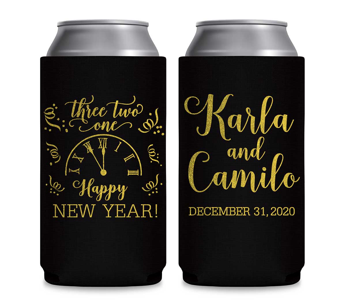 Happy New Year 2A Foldable 12 oz Slim Can Koozies Wedding Gifts for Guests