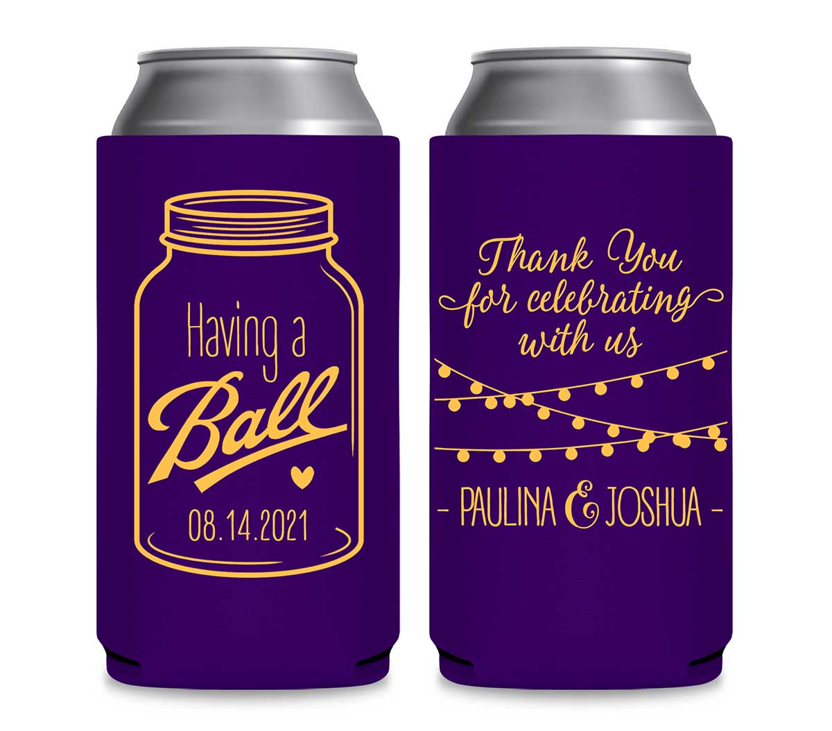 Having A Ball 1A Mason Jar Foldable 12 oz Slim Can Koozies Wedding Gifts for Guests