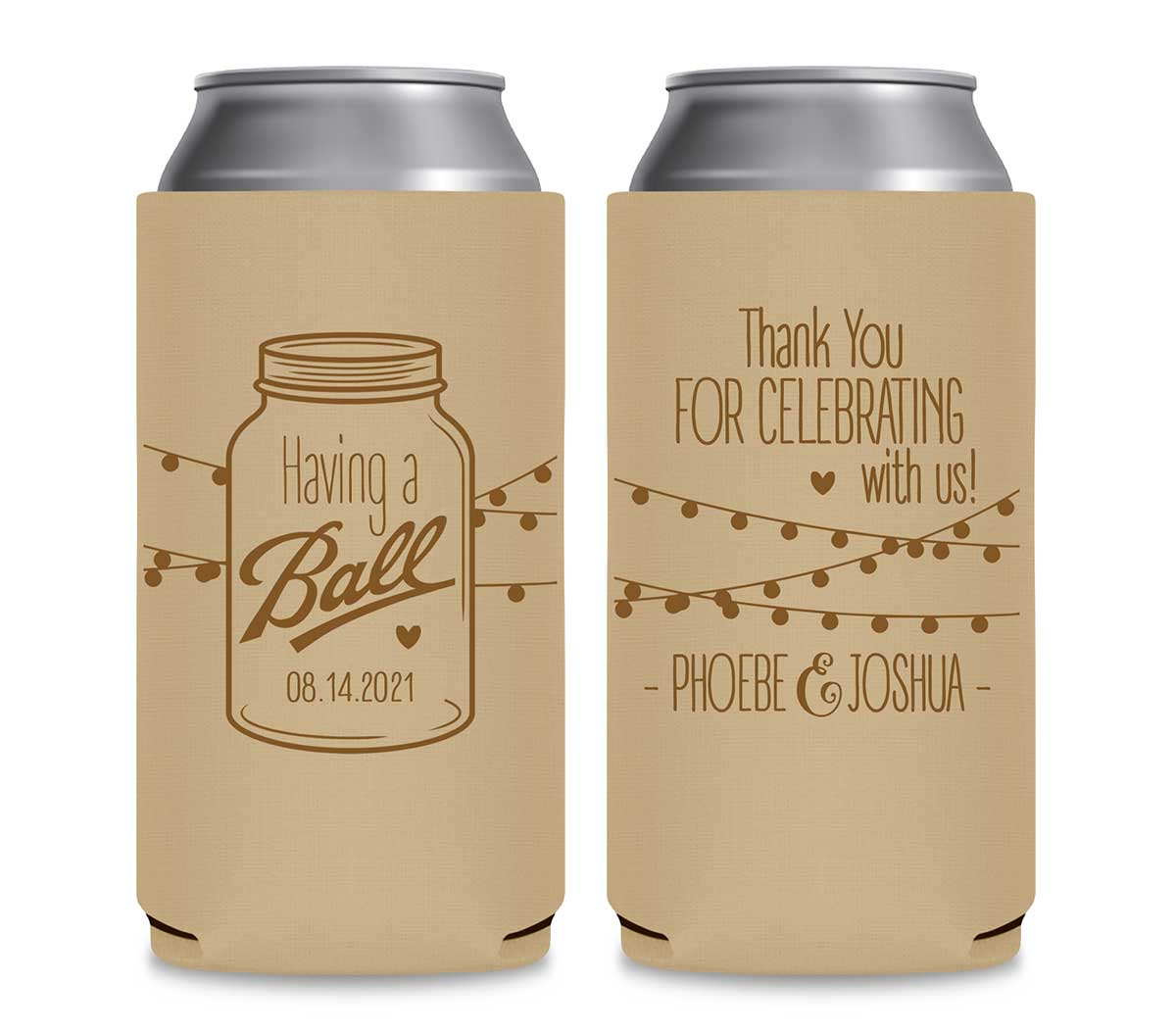 Having A Ball 1B Mason Jar Foldable 12 oz Slim Can Koozies Wedding Gifts for Guests