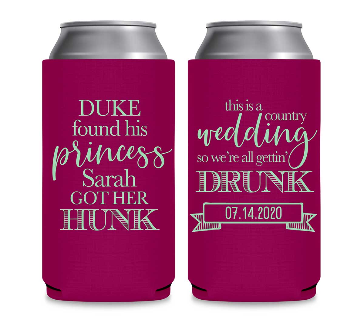 He Found His Princess She Got Her Hunk 2A Foldable 12 oz Slim Can Koozies Wedding Gifts for Guests