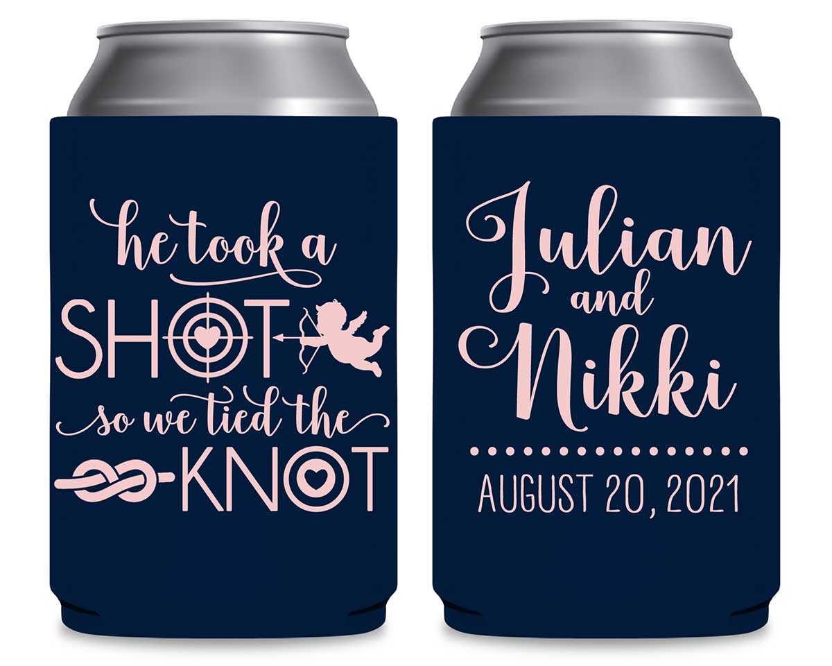 He Took A Shot We Tied The Knot 1A Foldable Can Koozies Wedding Gifts for Guests