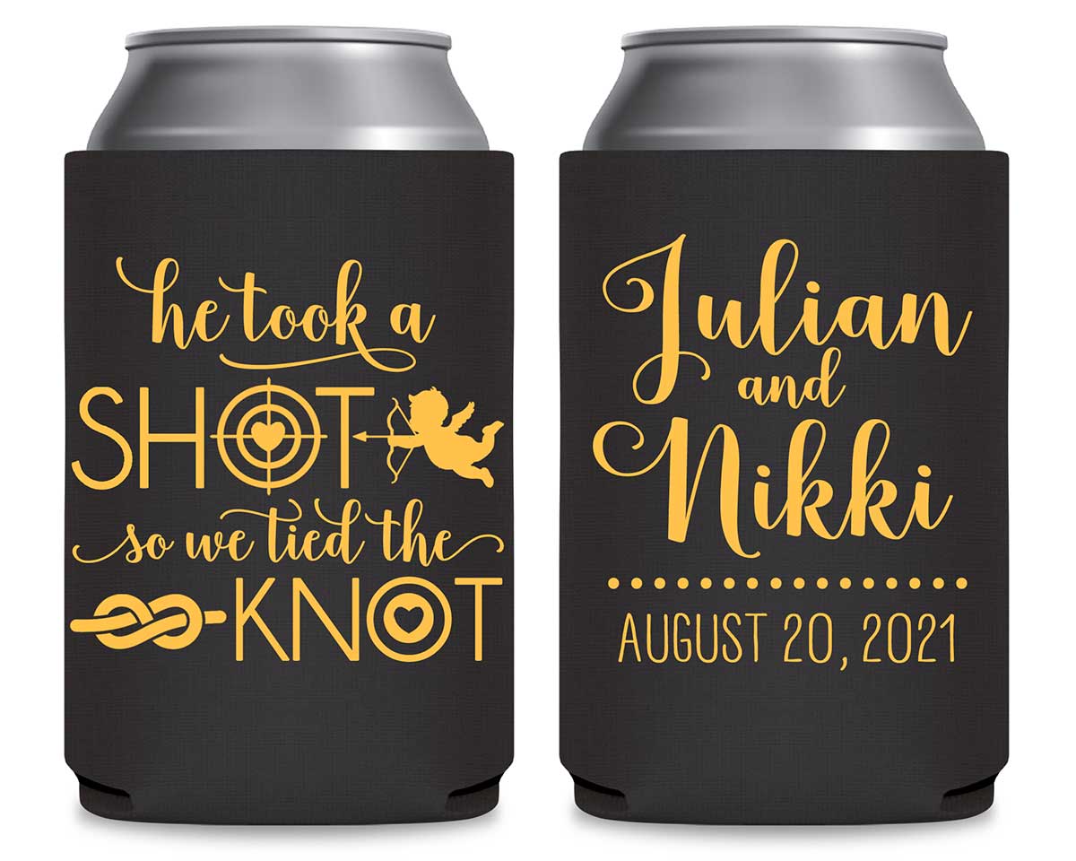 He Took A Shot We Tied The Knot 1A Foldable Can Koozies Wedding Gifts for Guests