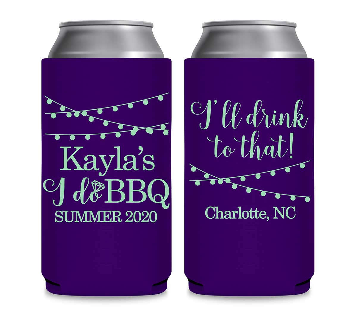 I Do BBQ 2B I'll Drink To That Foldable 12 oz Slim Can Koozies Wedding Gifts for Guests