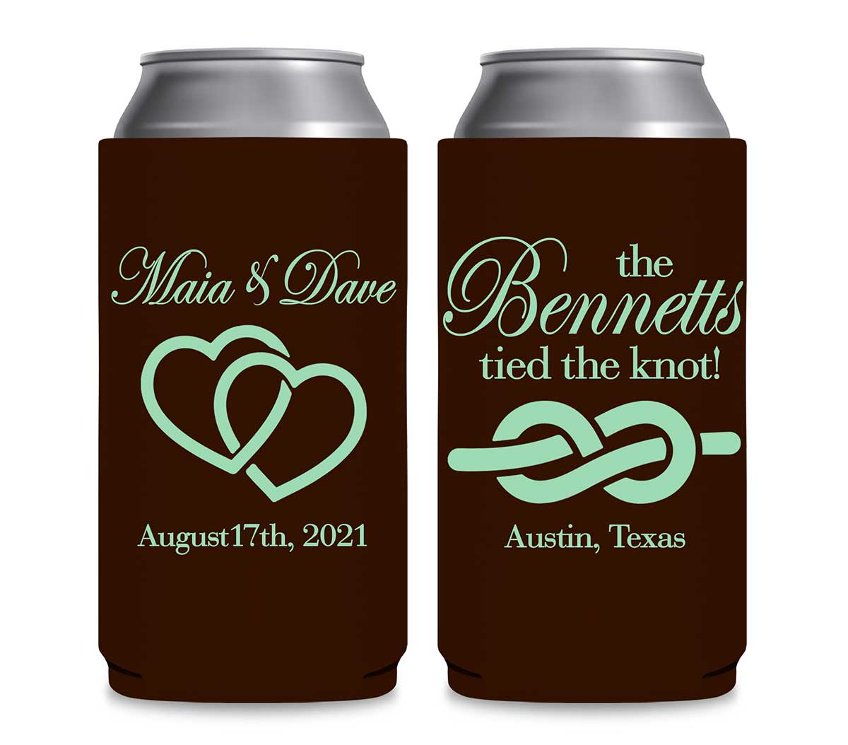 Intertwined Hearts 1A We Tied The Knot Foldable 12 oz Slim Can Koozies Wedding Gifts for Guests