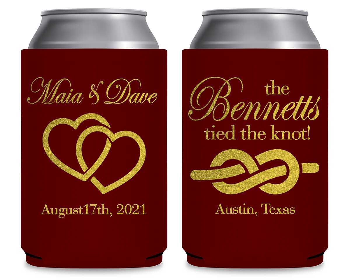 Intertwined Hearts 1A We Tied The Knot Foldable Can Koozies Wedding Gifts for Guests