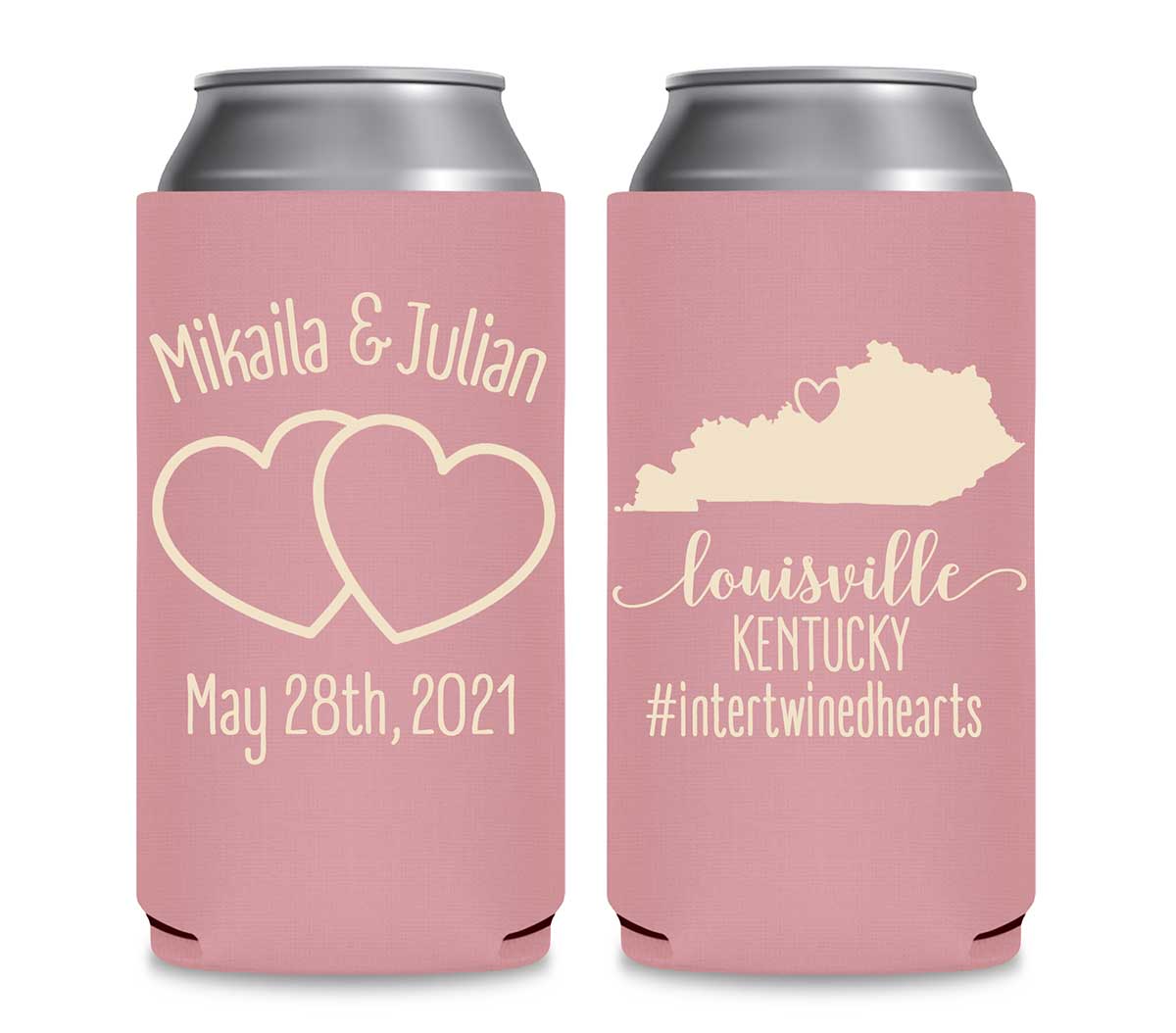 Intertwined Hearts 2A With Map Foldable 12 oz Slim Can Koozies Wedding Gifts for Guests