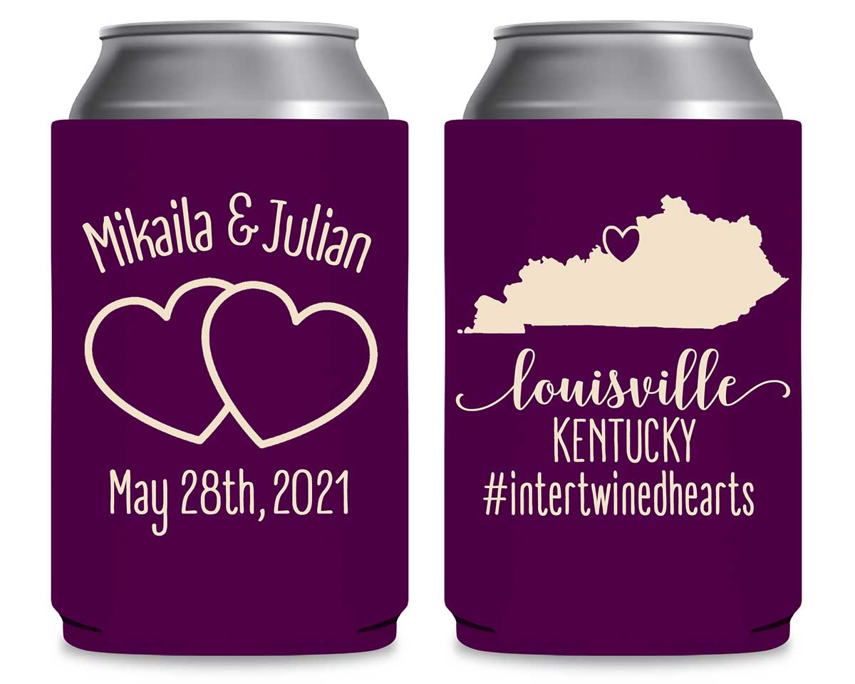 Intertwined Hearts 2A With Map Foldable Can Koozies Wedding Gifts for Guests