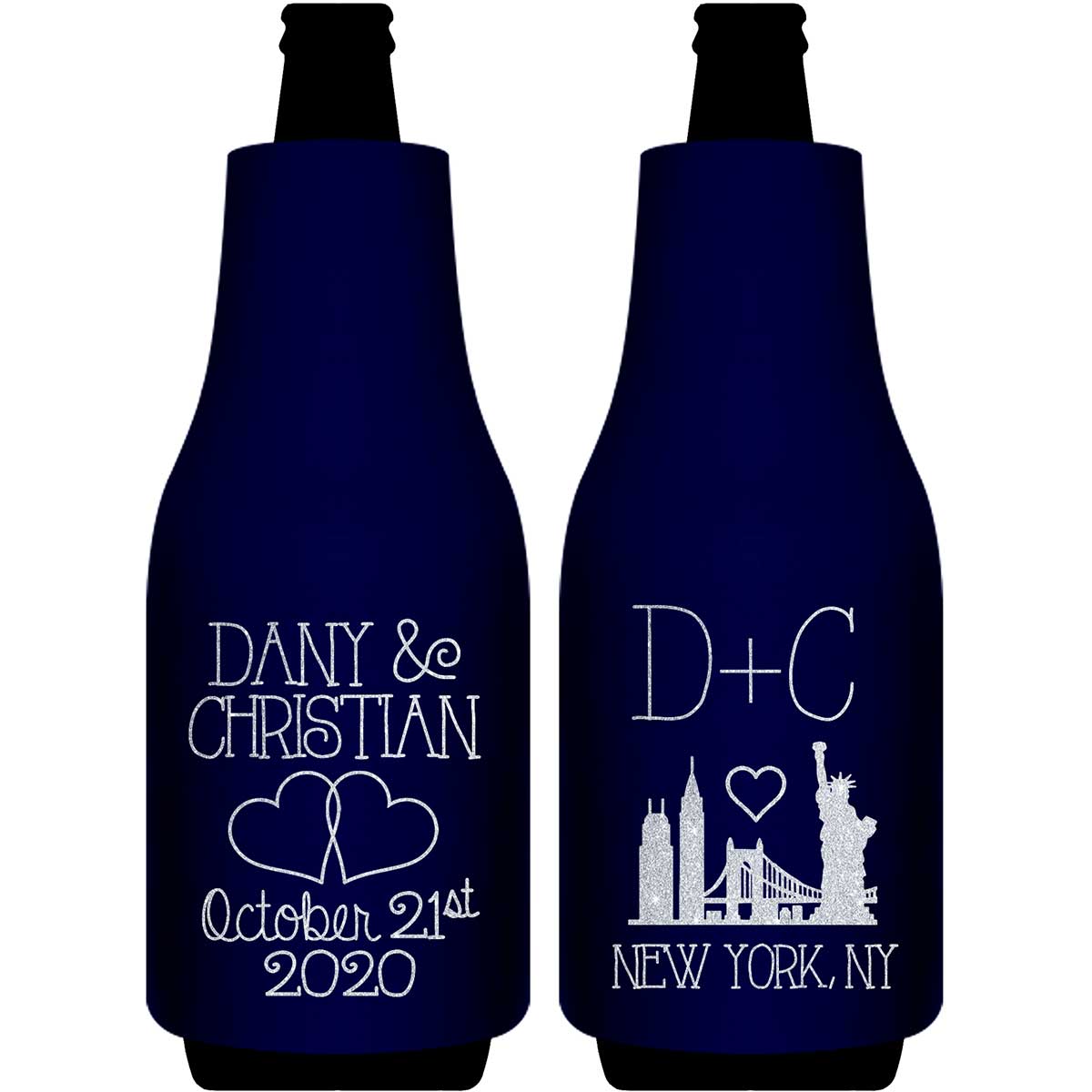 Intertwined Hearts 3A City Skyline Foldable Bottle Sleeve Koozies Wedding Gifts for Guests