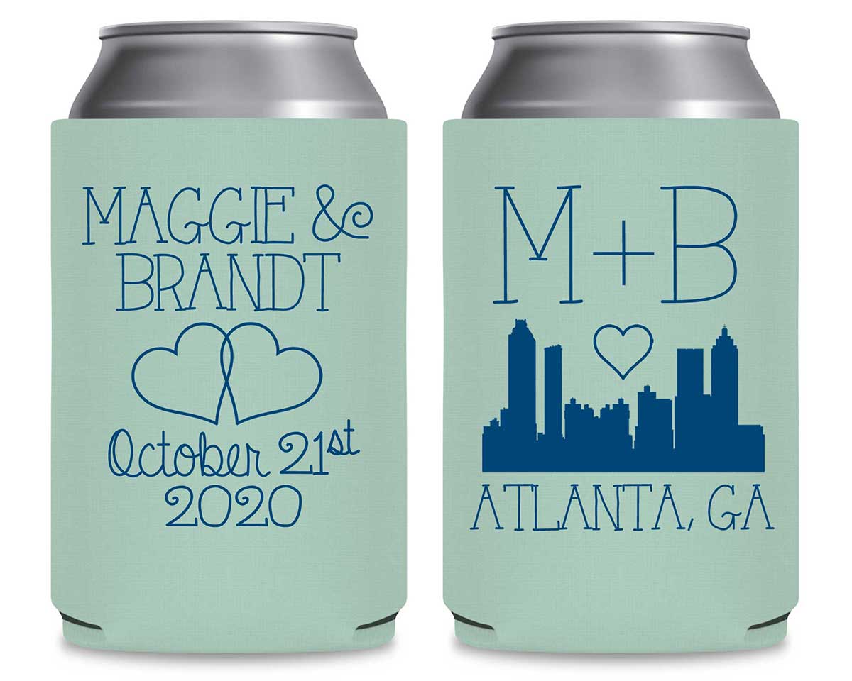 Intertwined Hearts 3A City Skyline Foldable Can Koozies Wedding Gifts for Guests