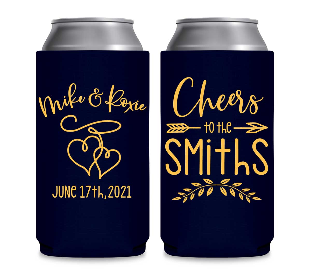 Intertwined Hearts 4A Cheers Foldable 12 oz Slim Can Koozies Wedding Gifts for Guests