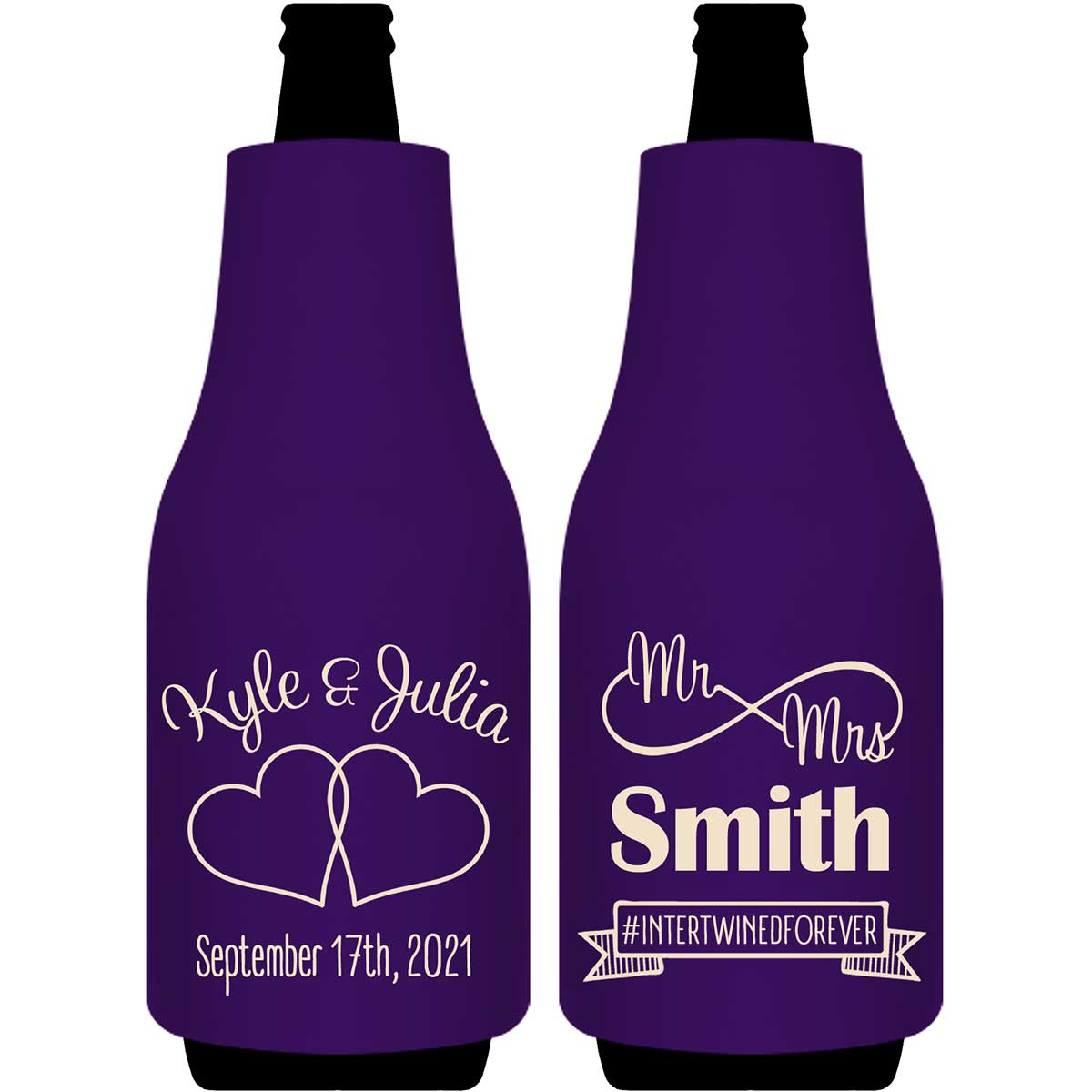Intertwined Hearts 5A Mr & Mrs Foldable Bottle Sleeve Koozies Wedding Gifts for Guests