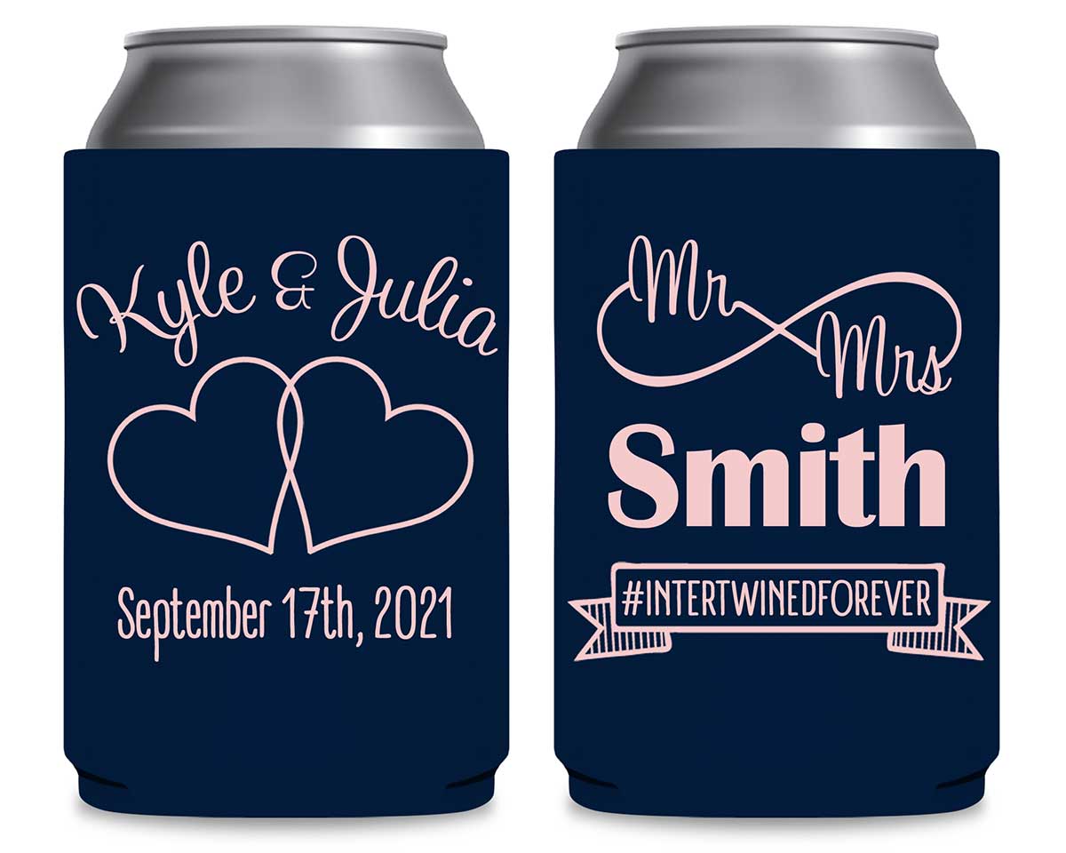 Intertwined Hearts 5A Mr & Mrs Foldable Can Koozies Wedding Gifts for Guests