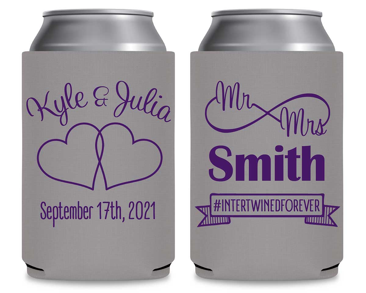 Intertwined Hearts 5A Mr & Mrs Foldable Can Koozies Wedding Gifts for Guests