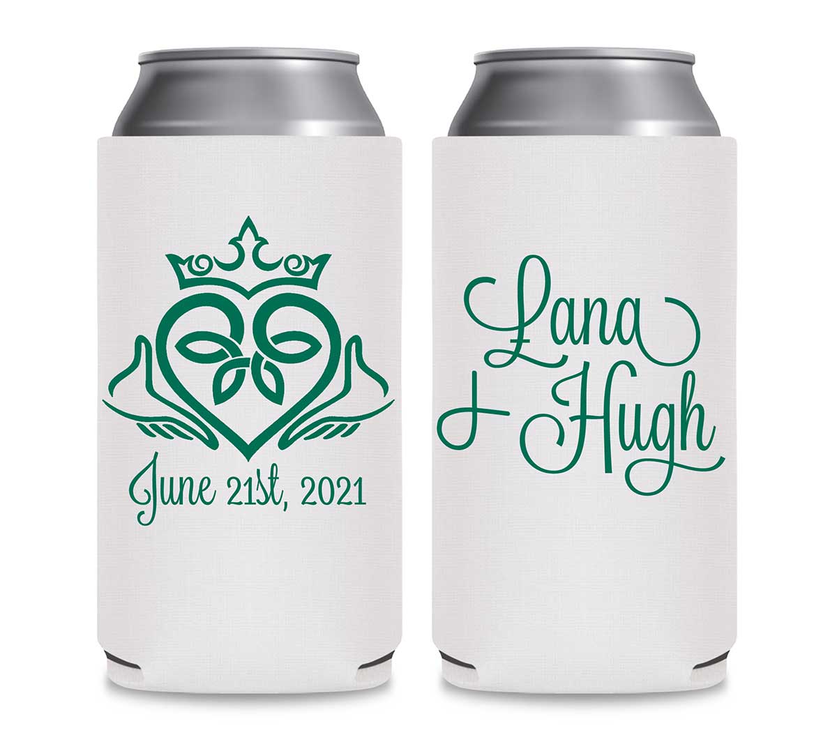 Ireland Love 1B Claddagh Foldable 12 oz Slim Can Koozies Wedding Gifts for Guests
