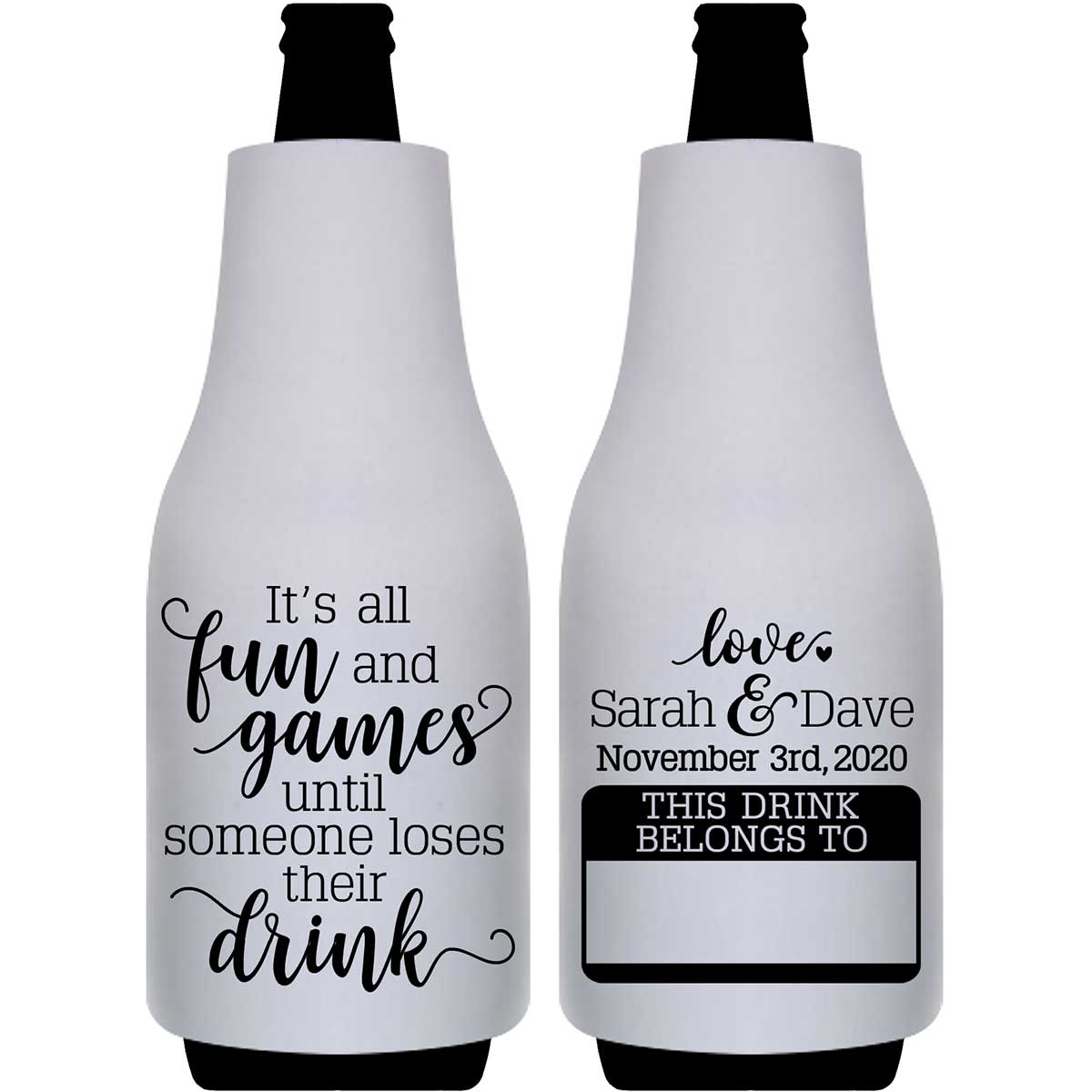 It's All Fun & Games 1A Name Tag Foldable Bottle Sleeve Koozies Wedding Gifts for Guests