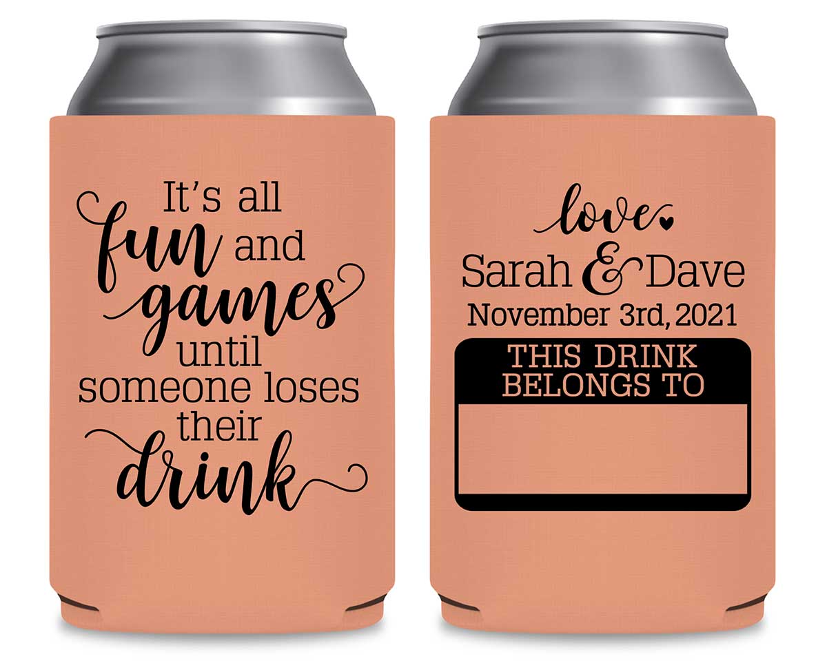It's All Fun & Games 1A Name Tag Foldable Can Koozies Wedding Gifts for Guests