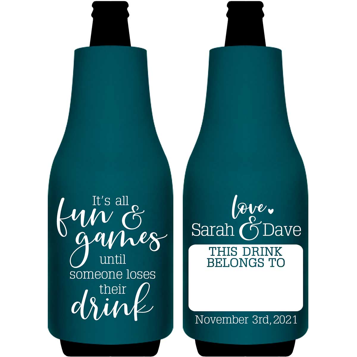It's All Fun & Games 1B Name Tag Foldable Bottle Sleeve Koozies Wedding Gifts for Guests