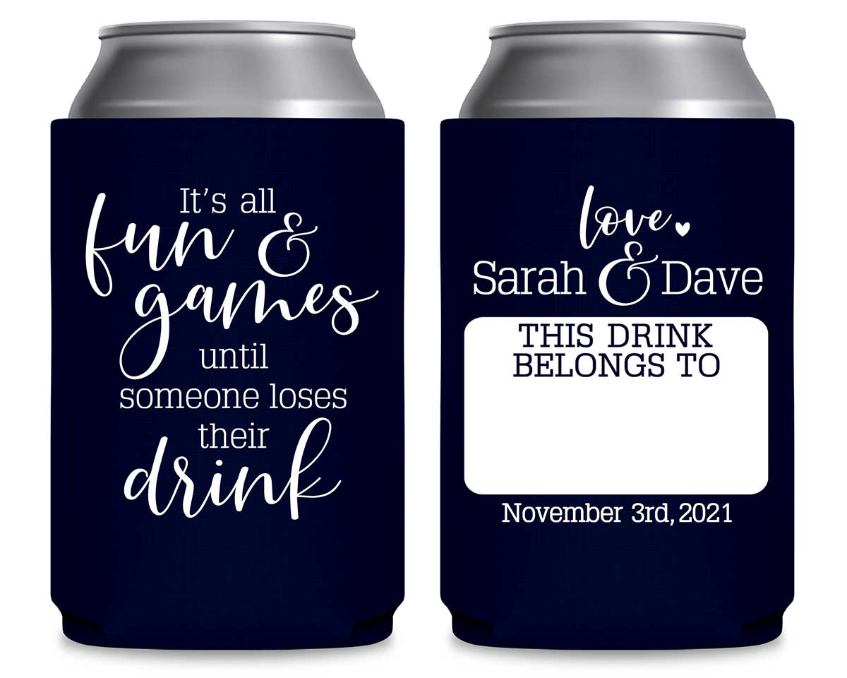 It's All Fun & Games 1B Name Tag Foldable Can Koozies Wedding Gifts for Guests