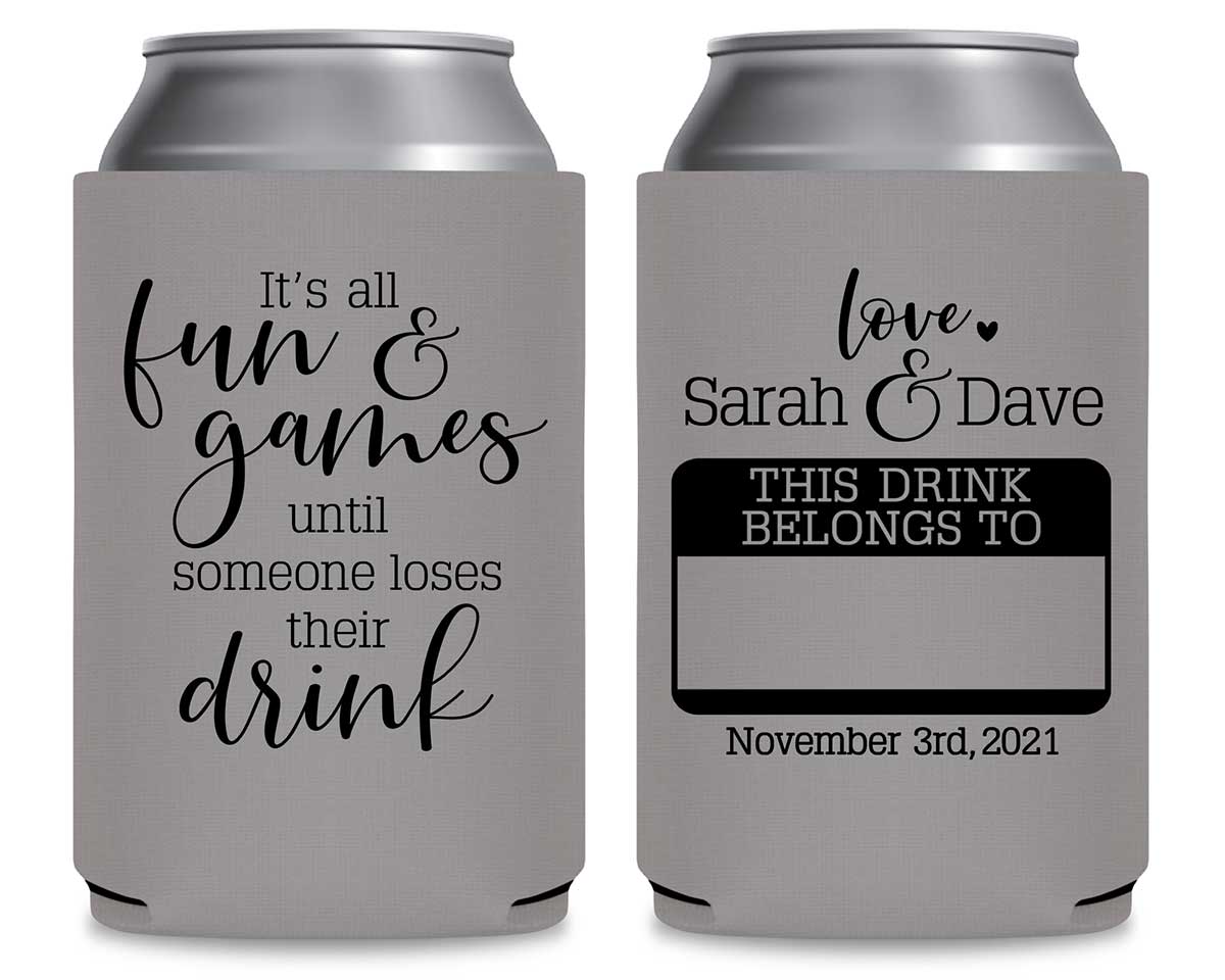 It's All Fun & Games 1B Name Tag Foldable Can Koozies Wedding Gifts for Guests