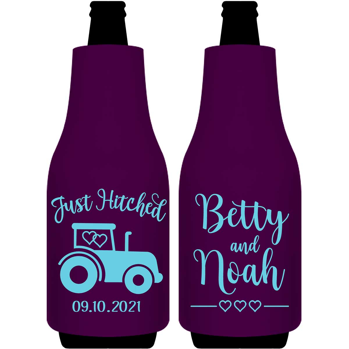 Just Hitched 1A Tractor Design Foldable Bottle Sleeve Koozies Wedding Gifts for Guests