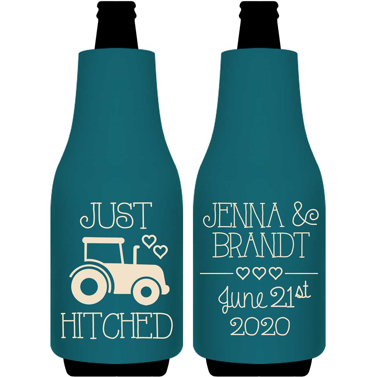 Just Hitched 1B Tractor Design Foldable Bottle Sleeve Koozies Wedding Gifts for Guests
