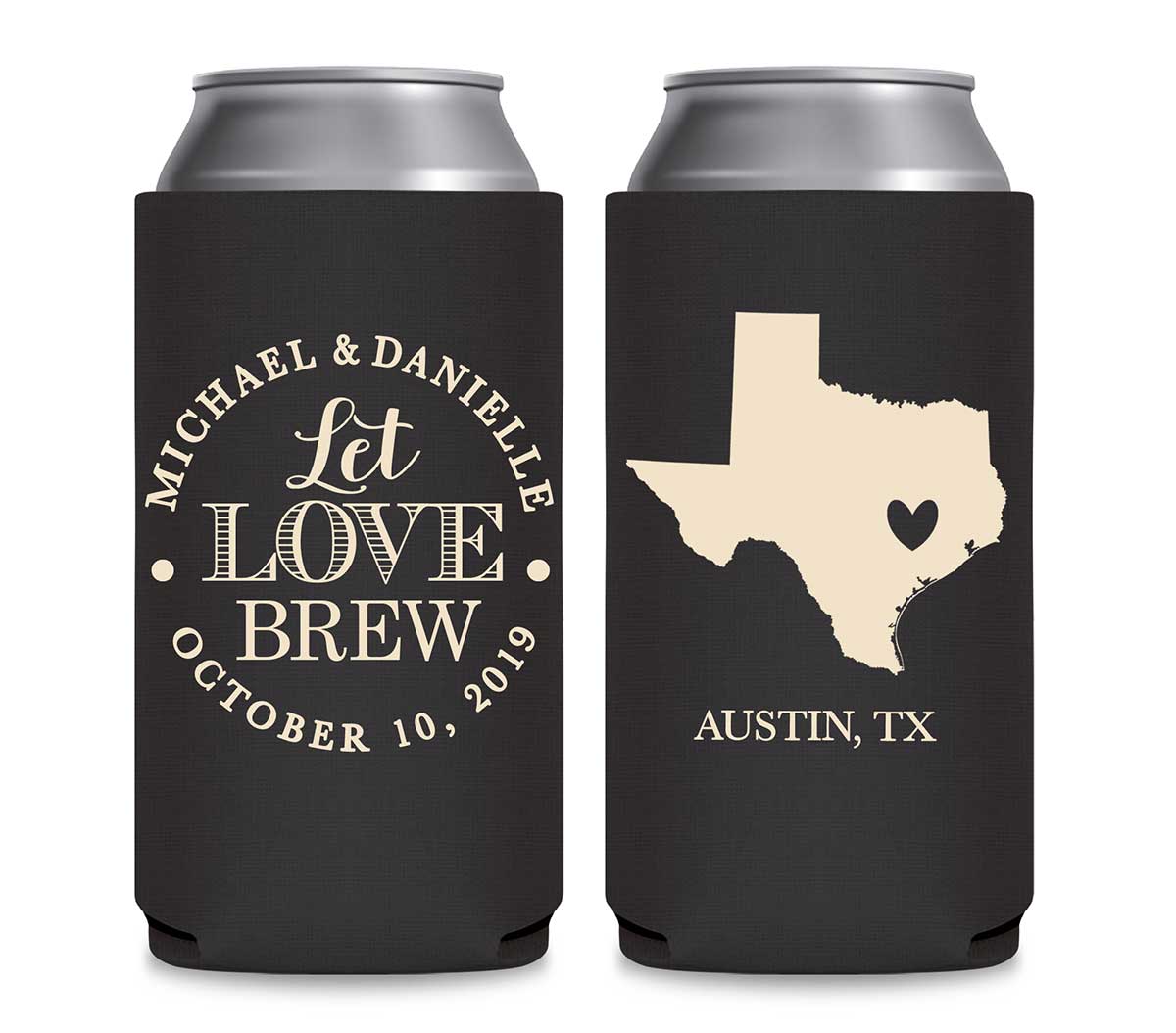 Let Love Brew 3B Any Map Foldable 12 oz Slim Can Koozies Wedding Gifts for Guests