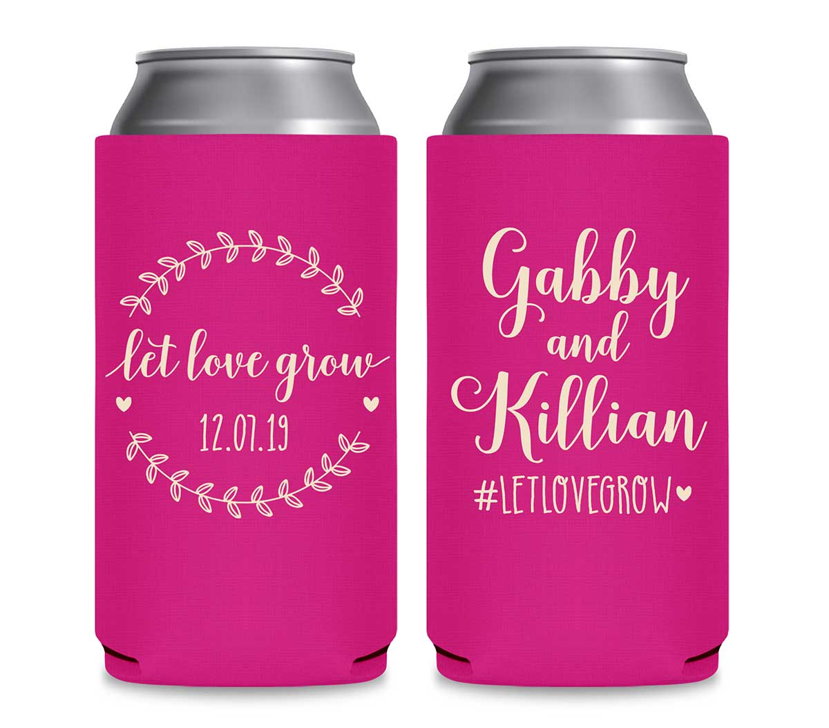Let Love Grow 2A Foldable 12 oz Slim Can Koozies Wedding Gifts for Guests