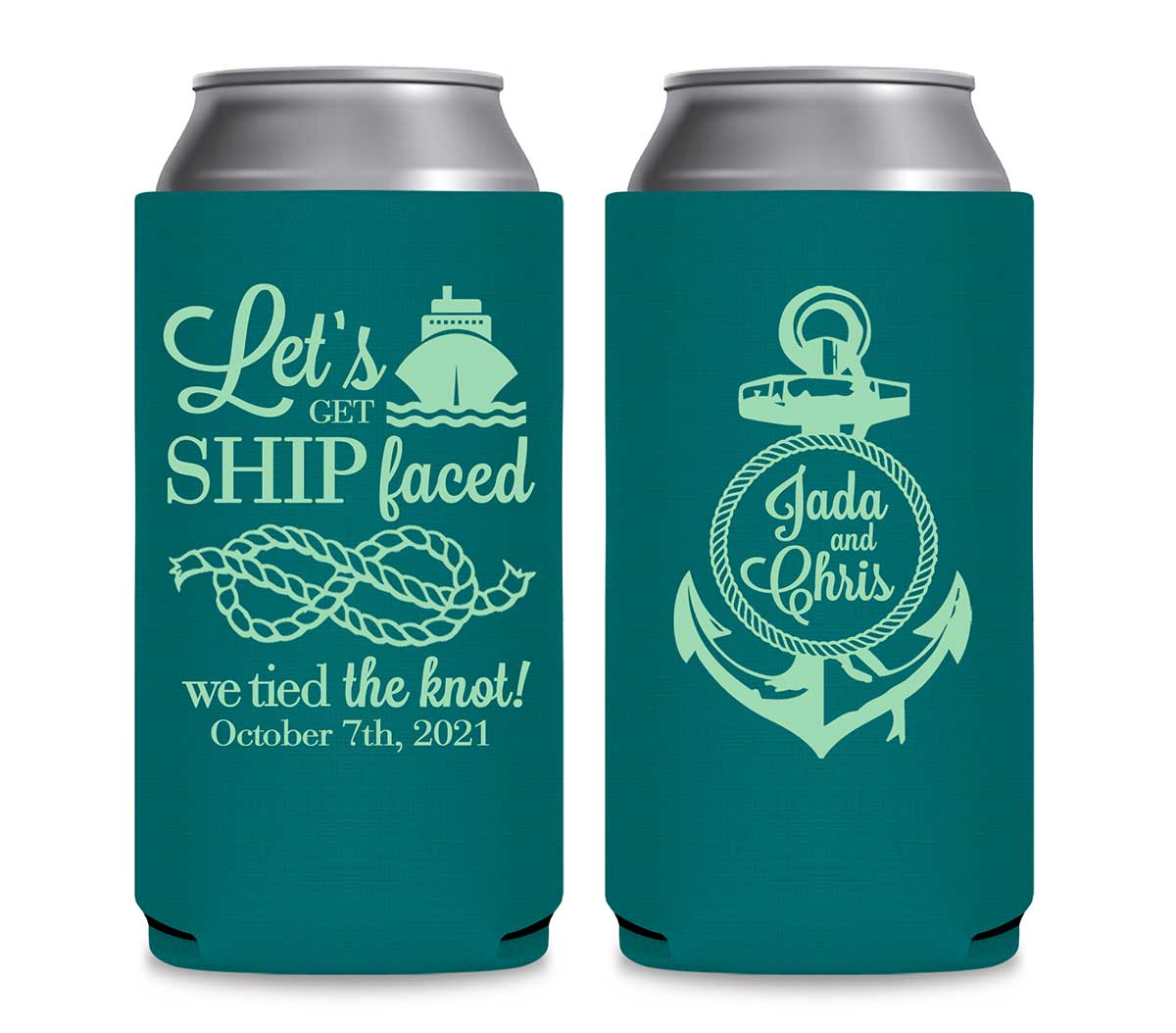 Let's Get Ship Faced 1A Anchor Foldable 12 oz Slim Can Koozies Wedding Gifts for Guests