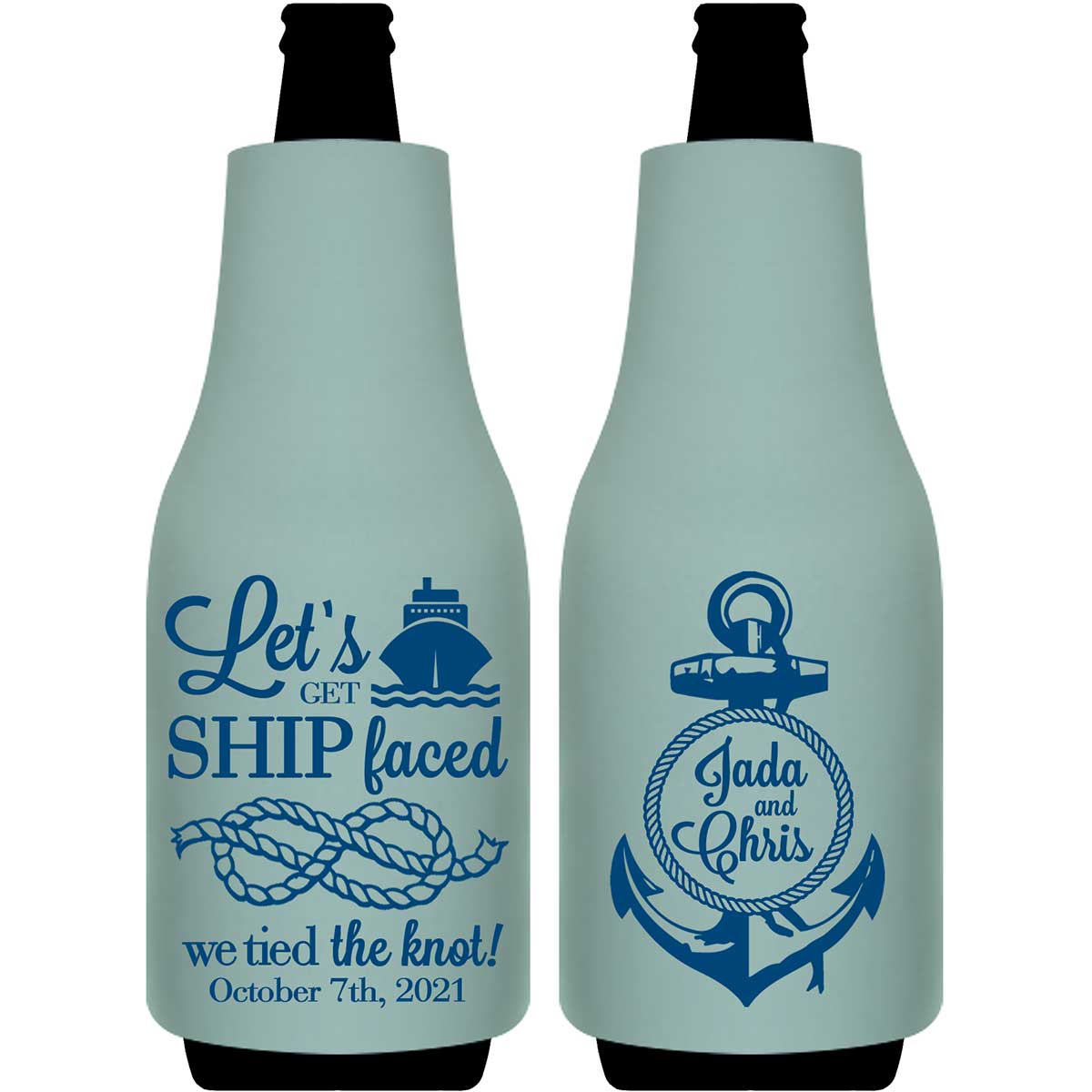 Let's Get Ship Faced 1A Anchor Foldable Bottle Sleeve Koozies Wedding Gifts for Guests