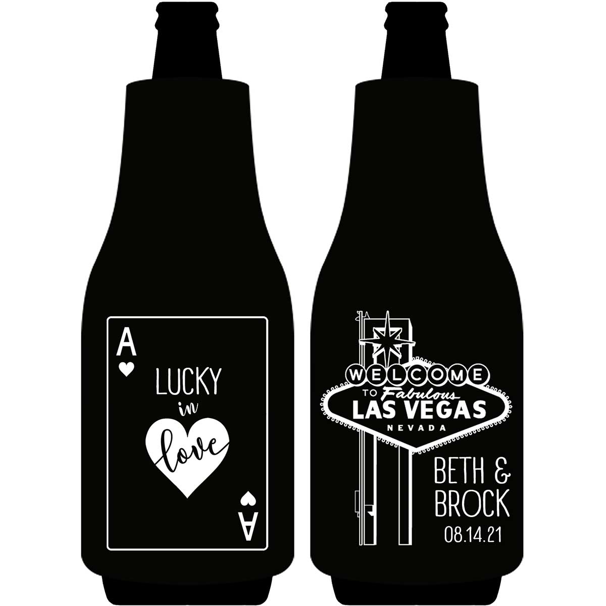Lucky In Love 1A Vegas Wedding Foldable Bottle Sleeve Koozies Wedding Gifts for Guests