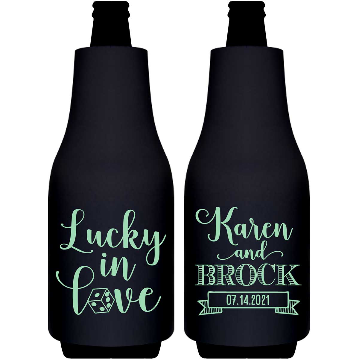 Lucky In Love 3A Casino Wedding Foldable Bottle Sleeve Koozies Wedding Gifts for Guests