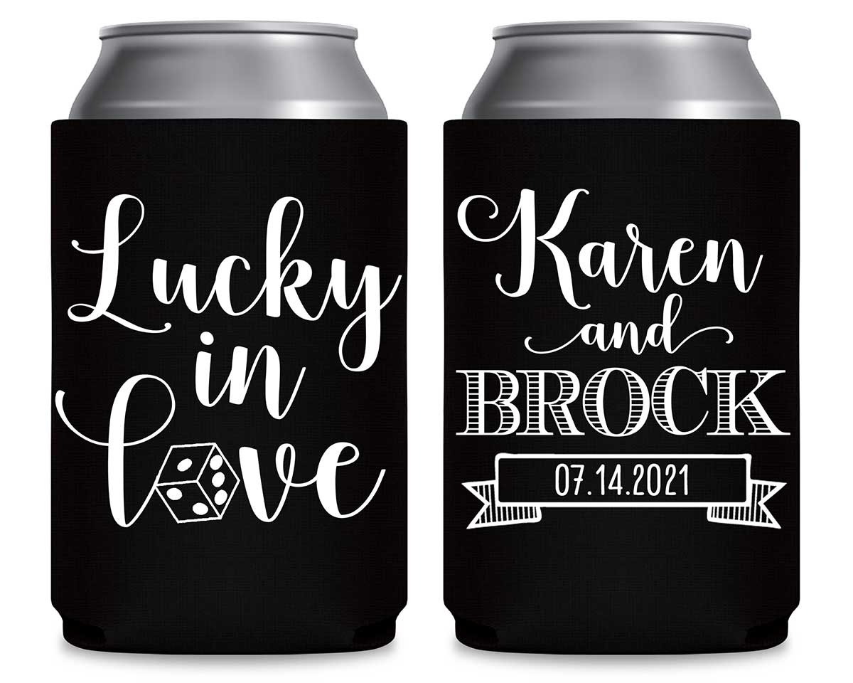 Lucky In Love 3A Casino Wedding Foldable Can Koozies Wedding Gifts for Guests